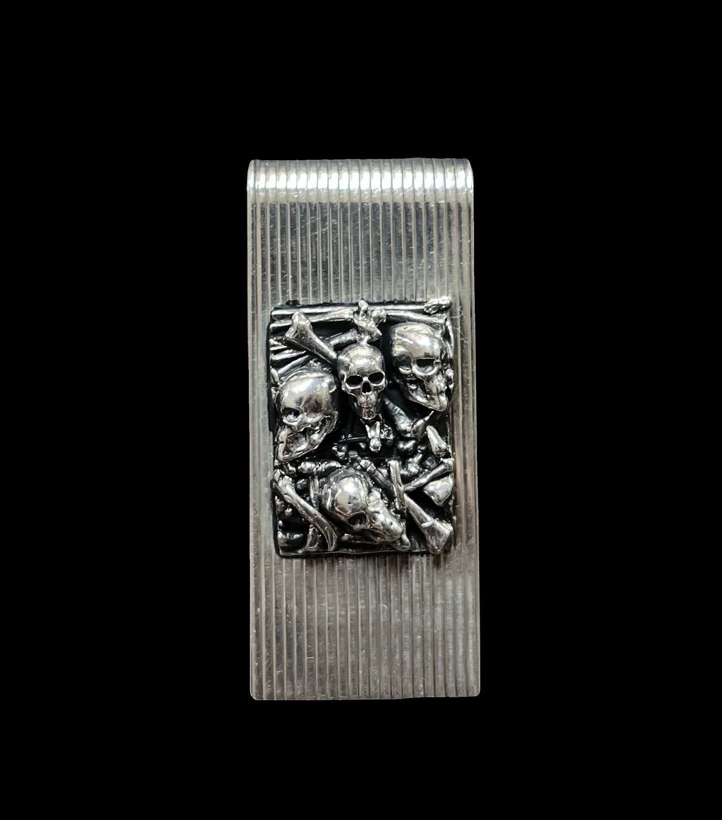 Solid Sterling Silver Money Clip with Skull and Bones