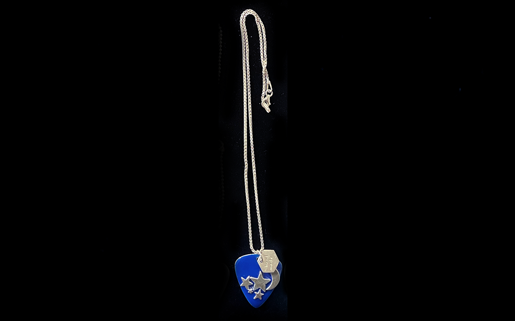 Silver Moon and Stars on Dark Blue Enamel Sterling Silver Guitar Pick