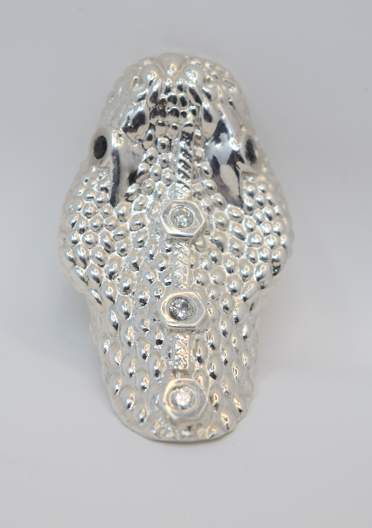 ANACONDA SNAKE RING - Solid Sterling Silver and Black Diamond and White Diamonds