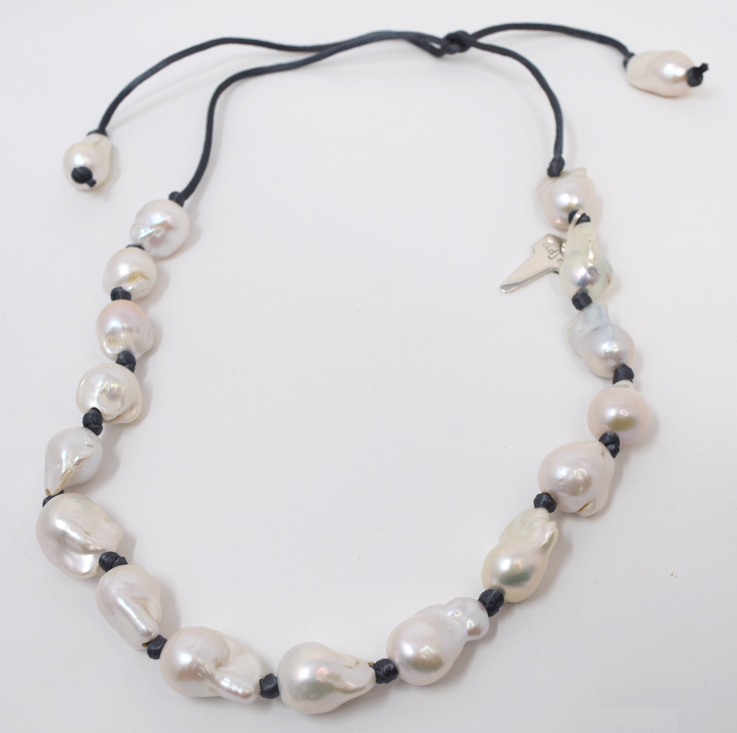 The Lady Elizabeth Pearls - in Grey Silk with ADJ Solid Sterling Silver Tag