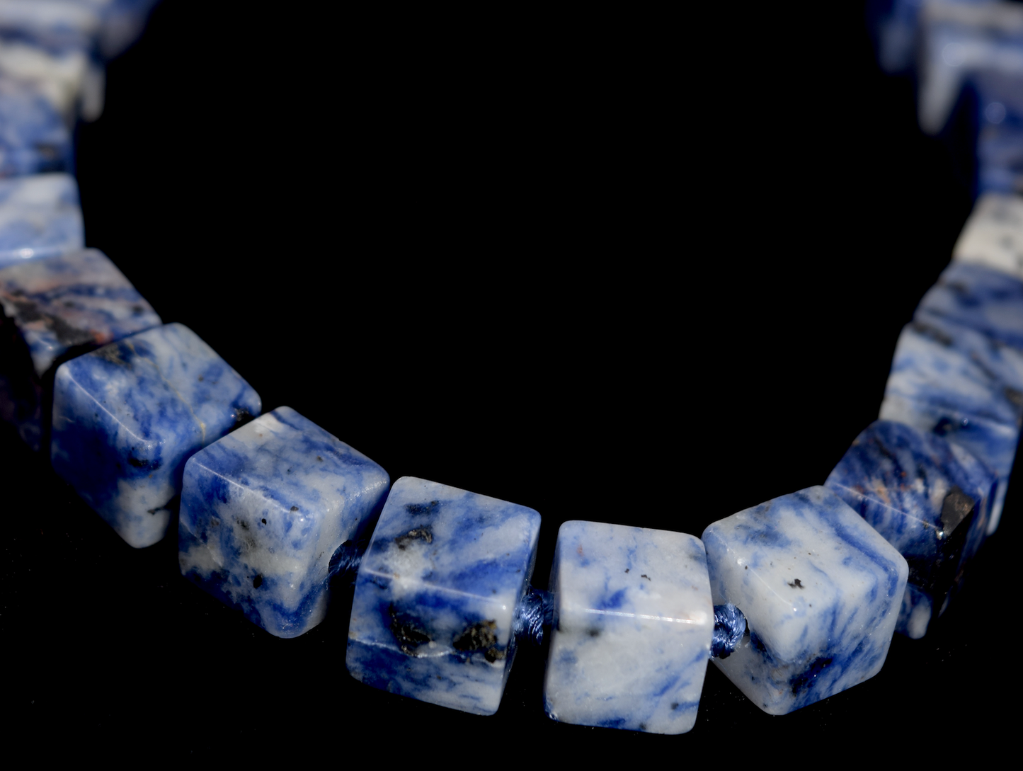 Solid Lapis Cube on a Silk Cord with Solid Sterling Silver ADJ Tag