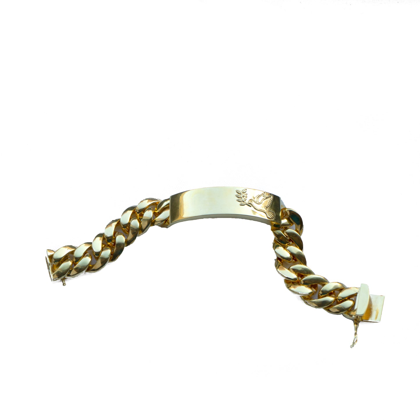 Dove of Peace Holding an Olive Branch - Solid Heavy Layer of 18k Gold 2.5 Micron Plate ID Bracelet