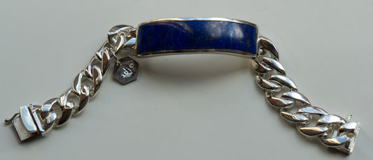 Inner Wisdom Bestowing Lapis ID Bracelet with Solid Sterling Silver