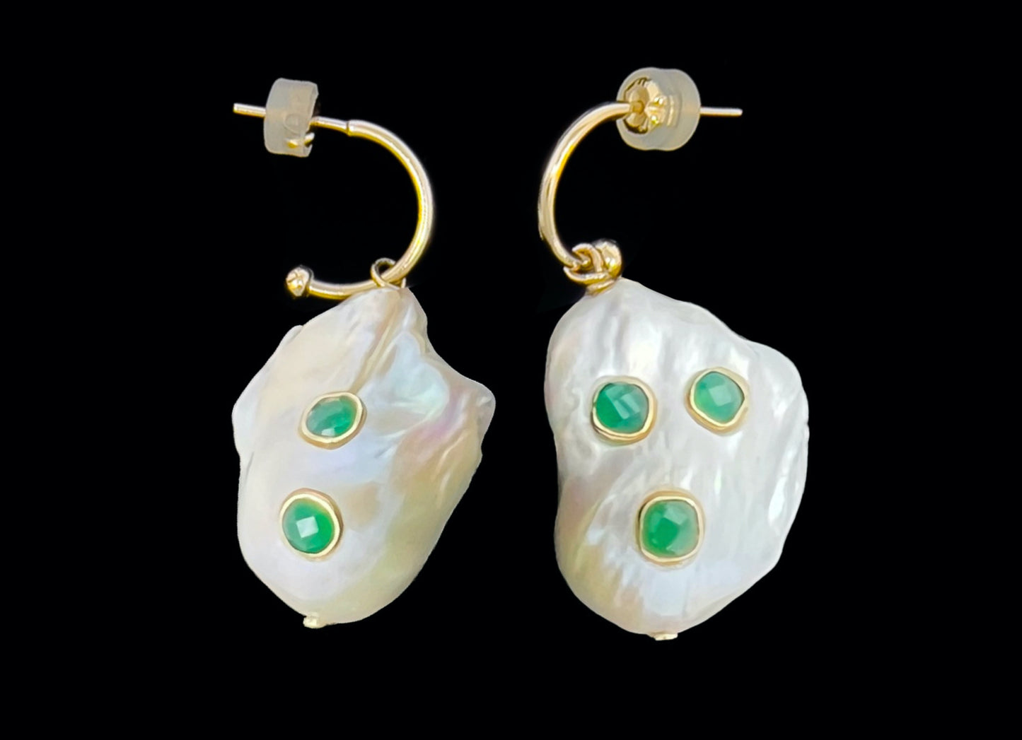 Dreamy Sexy Chic Pearls Set for Boys and Girls - Jade in Baroque Pearls with Solid 14k Gold Hoops