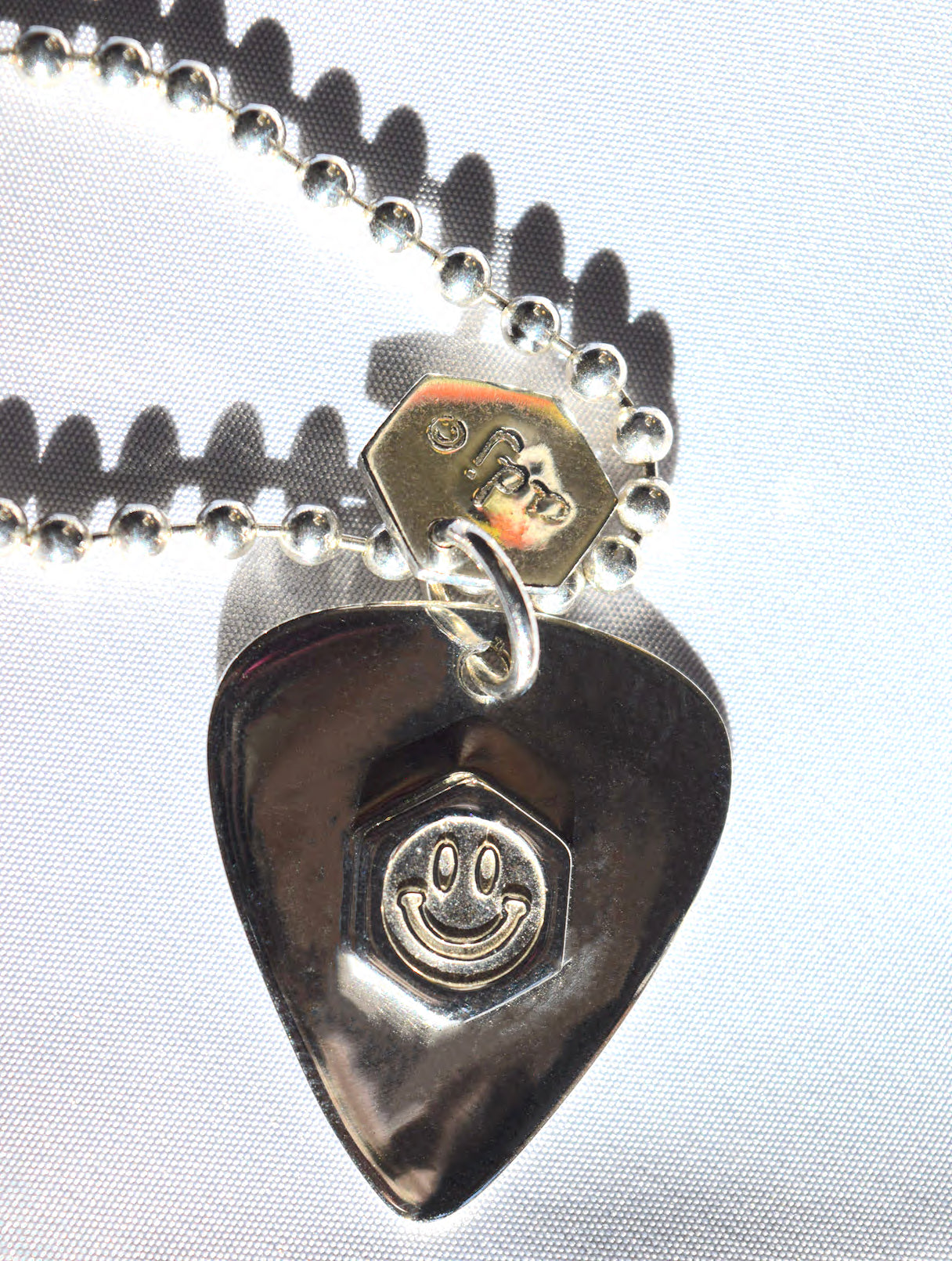 Solid Sterling Silver Smiley Happy Guitar Pick Necklace