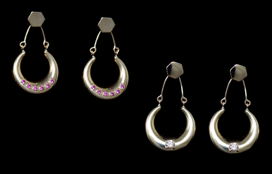 Reversible Solid 10k Gold Crescent Ruby and Beautiful Sparkling Diamond Earrings