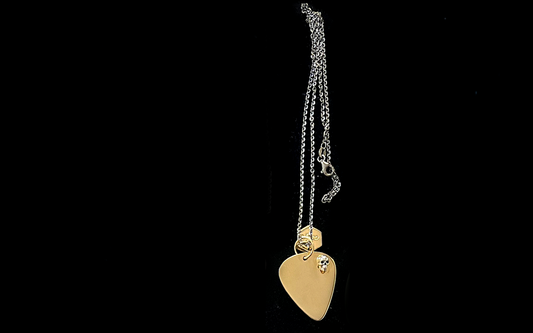 14K Gold Guitar Pick with Solid Sterling Silver Skull