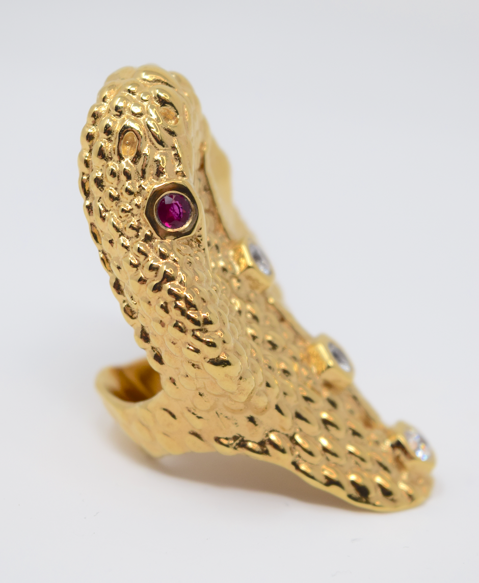 ANACONDA SNAKE RING - Solid Heavy Gold Micron Plate and Ruby