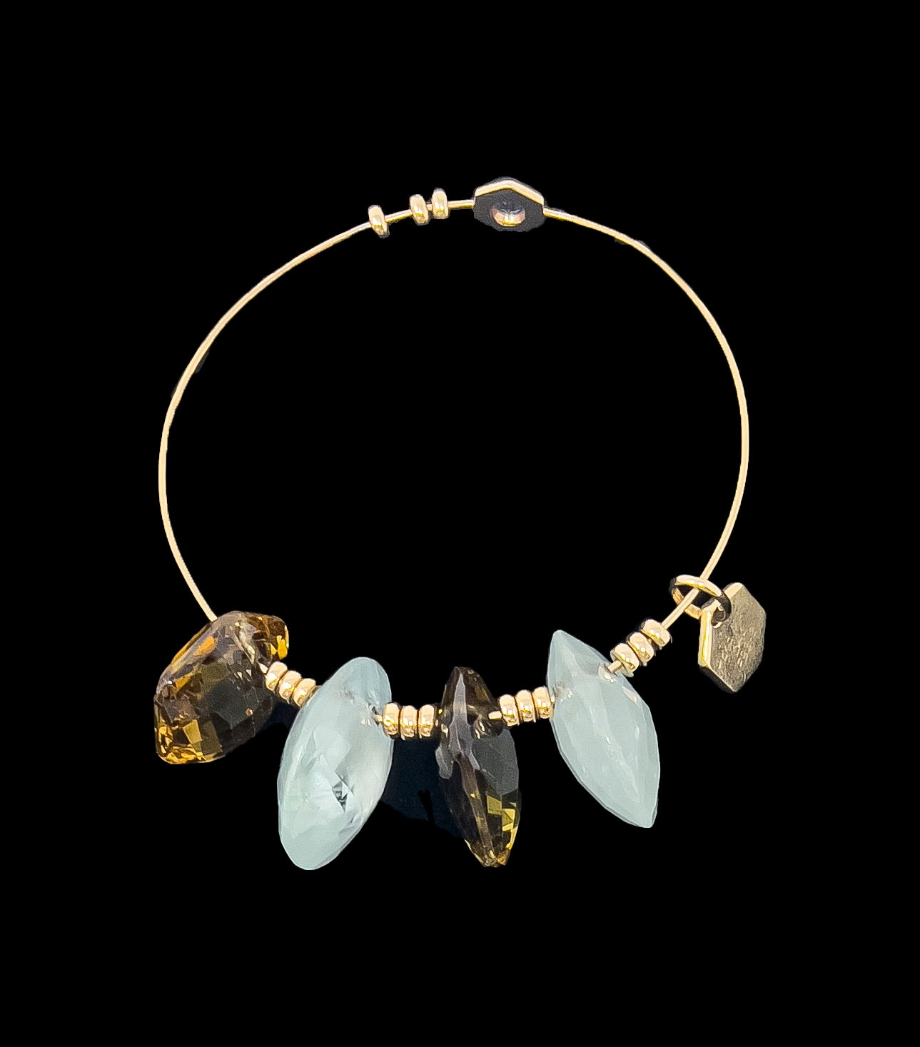 Solid 18k Gold Fairy Bracelet with Hand cut Aquamarine and Cognac Topaz Stones