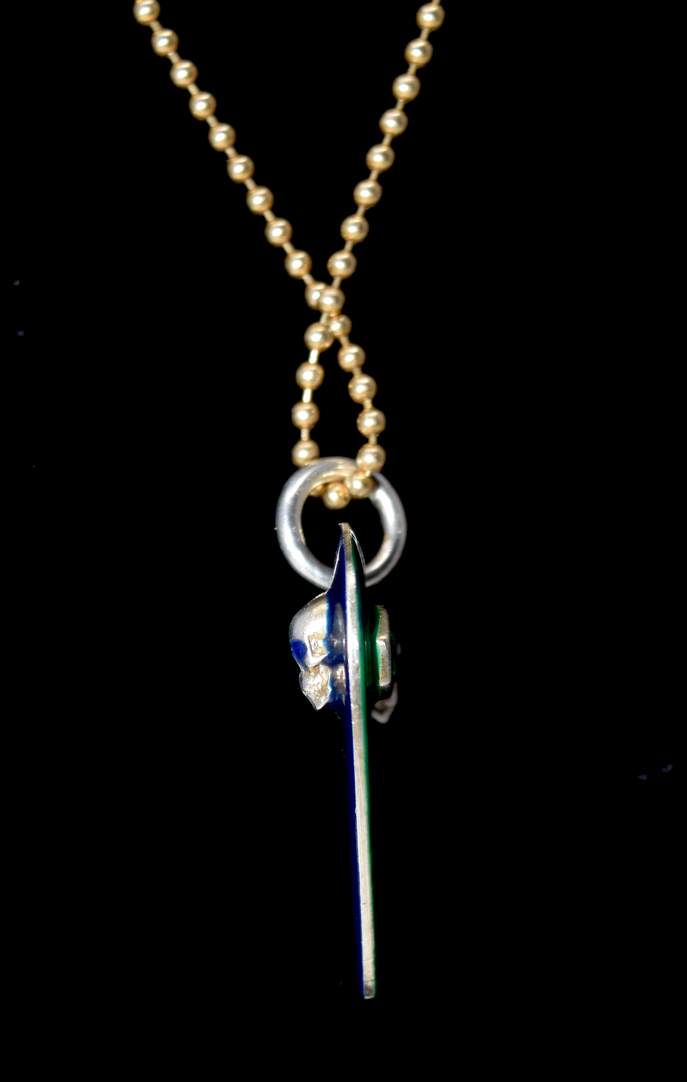 Blue and Green Eyes Enamel and Solid Sterling Silver Reversible Guitar Pick with Emerald Stone with Solid Sterling Silver Chain