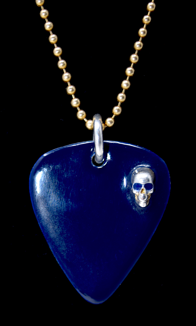 Blue and Green Eyes Enamel and Solid Sterling Silver Reversible Guitar Pick with Emerald Stone with Solid Sterling Silver Chain