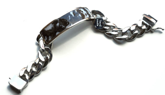 Luck bestowing Black and White Jasper with Custom Light Link - ID Bracelet