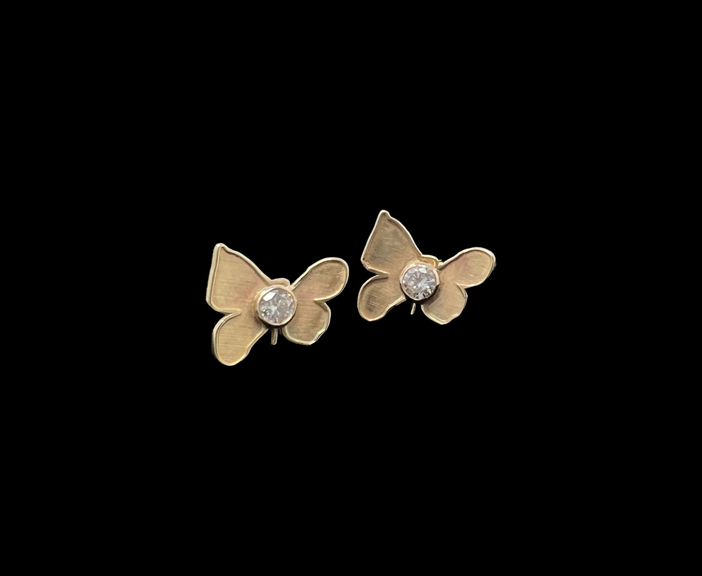 Make My Heart Flutter - Solid 10k Gold with White Diamonds Butterfly Earrings