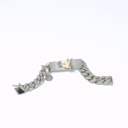 Dove of Peace with Olive Branch ID Bracelet - Sterling Silver with 14k Gold Dove