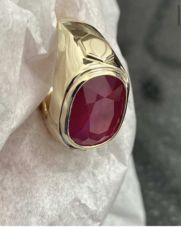 GURHAN Elements Gold Stone Cocktail Ring, 18x13mm Oval, with Ruby and
