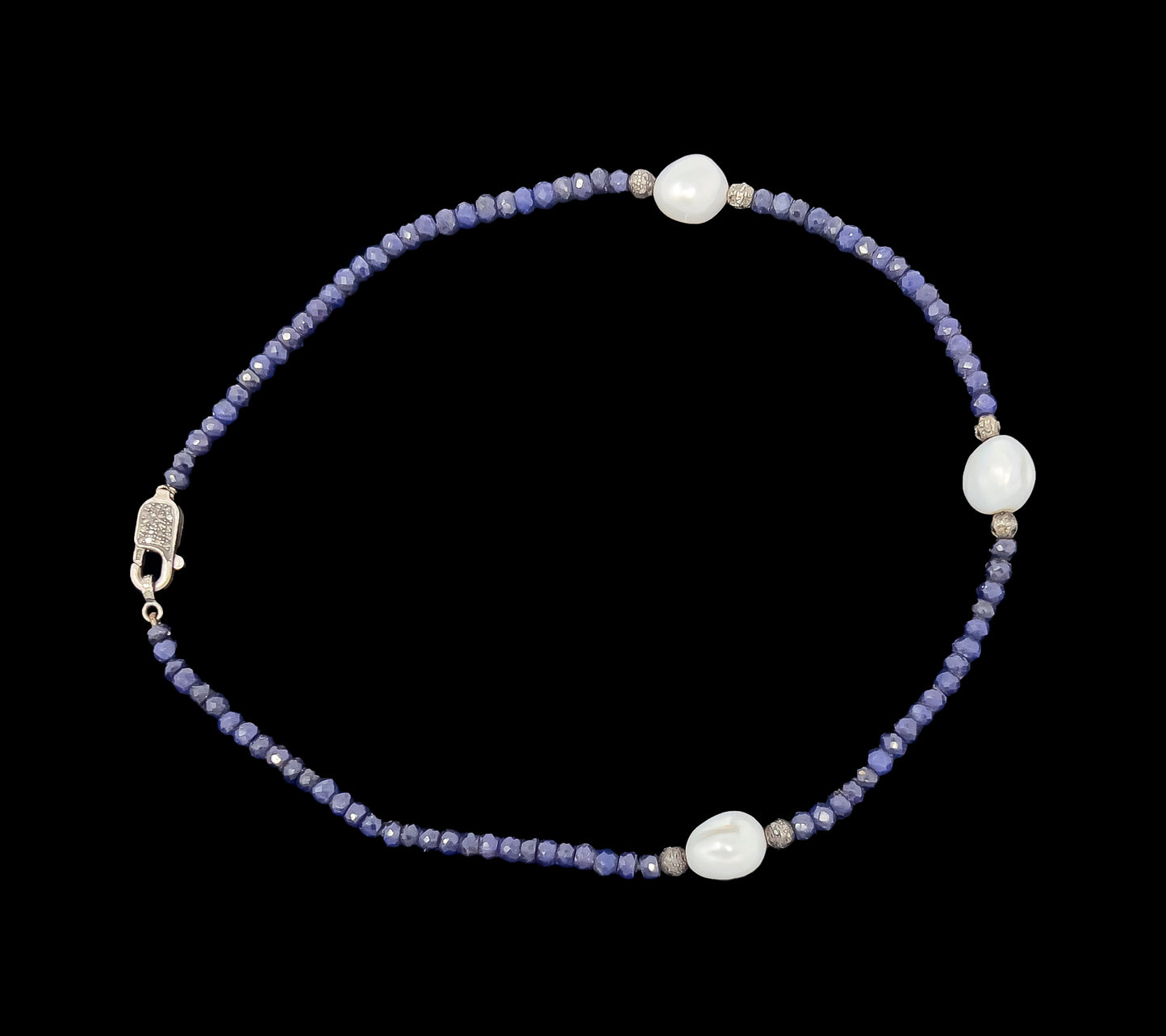 Blue Sapphire Stones and Fresh Water Pearls Choker