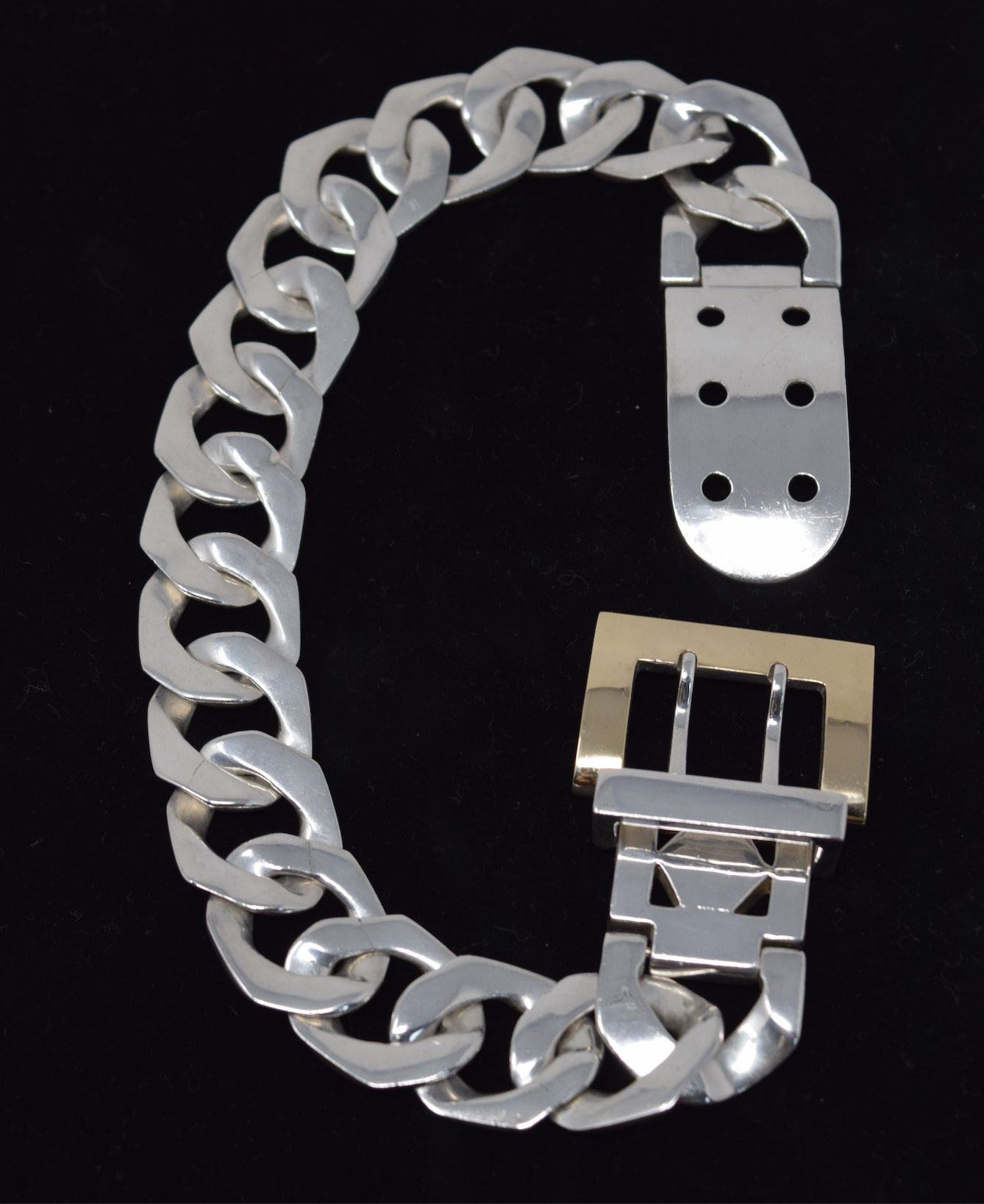 Solid Sterling Silver Large Link Buckle Choker with Solid 10k Gold Sheet Overlay